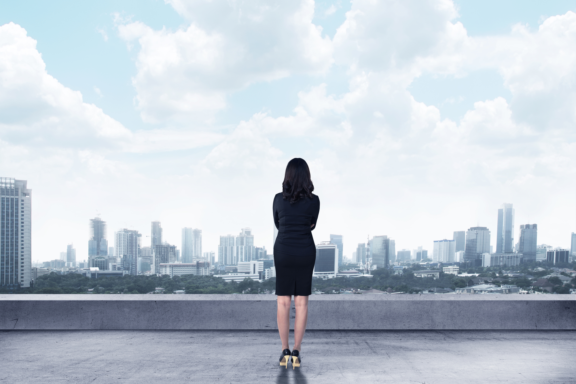 Business woman looking over the city